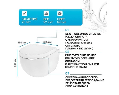 Унитаз AM.PM Awe C111738SC подвесной с сиденьем Микролифт