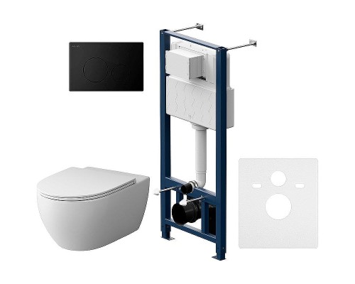 Комплект унитаза с инсталляцией AM.PM Awe FlashClean IS49038.111700 с сиденьем Микролифт и Черной матовой клавишей смыва