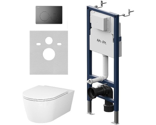 Комплект унитаза с инсталляцией AM.PM Func FlashClean IS90138.8F1701 с сиденьем Микролифт и Черной матовой клавишей смыва