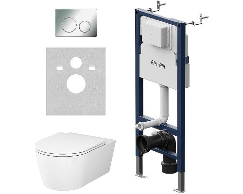 Комплект унитаза с инсталляцией AM.PM Func FlashClean IS90151.8F1701 с сиденьем Микролифт и клавишей смыва Хром глянцевый