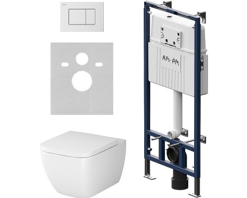 Комплект унитаза с инсталляцией AM.PM Gem FlashClean IS100201.901701 с сиденьем Микролифт и Белой глянцевой клавишей смыва