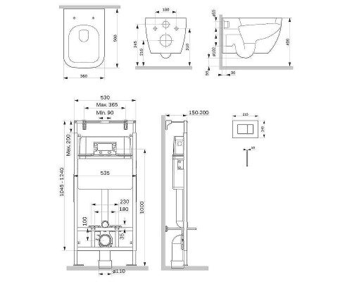 Комплект унитаза с инсталляцией AM.PM Gem FlashClean IS100201.901701 с сиденьем Микролифт и Белой глянцевой клавишей смыва