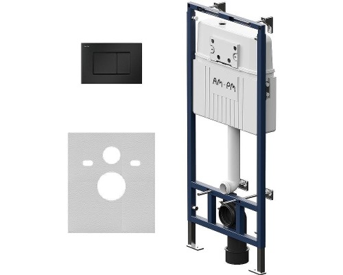 Комплект унитаза с инсталляцией AM.PM Gem FlashClean IS100238.901701 с сиденьем Микролифт и Черной матовой клавишей смыва