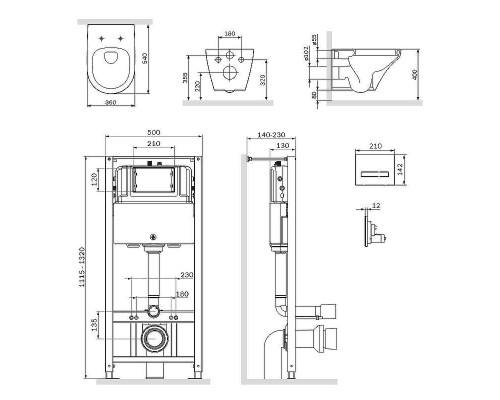 Комплект унитаза с инсталляцией AM.PM Inspire FlashClean IS450A38.501700 с сиденьем Микролифт и Черной клавишей смыва