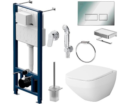 Комплект унитаза с инсталляцией AM.PM Inspire 2.0 CK50GD с сиденьем Микролифт с клавишей смыва Хром с гигиеническим душем и аксессуарами для ванной комнаты