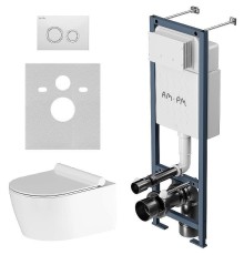 Комплект унитаза с инсталляцией AM.PM Jupiter IS110101.DX77C1700 с сиденьем Микролифт и Белой глянцевой клавишей смыва