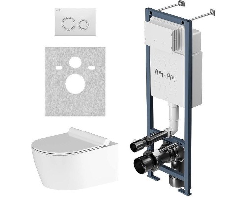 Комплект унитаза с инсталляцией AM.PM Jupiter IS110101.DX77C1700 с сиденьем Микролифт и Белой глянцевой клавишей смыва