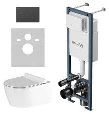 Комплект унитаза с инсталляцией AM.PM Jupiter IS110138.DX77C1700 с сиденьем Микролифт и Черной матовой клавишей смыва