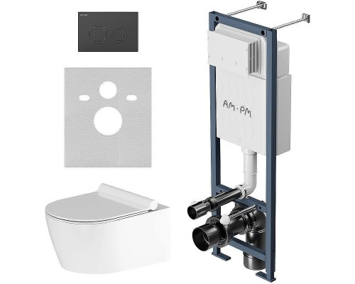 Комплект унитаза с инсталляцией AM.PM Jupiter IS110138.DX77C1700 с сиденьем Микролифт и Черной матовой клавишей смыва