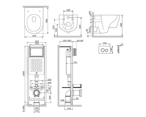 Комплект унитаза с инсталляцией AM.PM Jupiter IS110138.DX77C1700 с сиденьем Микролифт и Черной матовой клавишей смыва