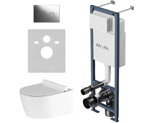 Комплект унитаза с инсталляцией AM.PM Jupiter IS110151.DX77C1700 с сиденьем Микролифт и клавишей смыва Хром глянцевый