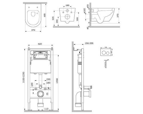 Комплект унитаза с инсталляцией AM.PM Like IS90101.801900 с сиденьем Микролифт и Белой глянцевой клавишей смыва