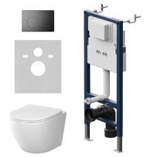 Комплект унитаза с инсталляцией AM.PM Like IS90138.801900 с сиденьем Микролифт и Черной матовой клавишей смыва