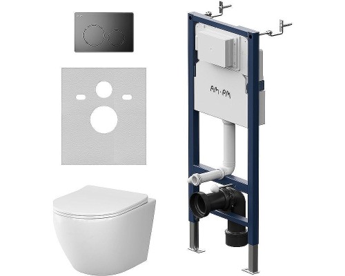 Комплект унитаза с инсталляцией AM.PM Like IS90138.801900 с сиденьем Микролифт и Черной матовой клавишей смыва