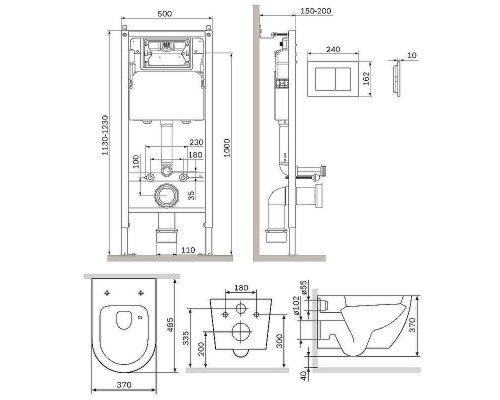 Комплект унитаза с инсталляцией AM.PM Like IS90201.801900 с сиденьем Микролифт и Белой глянцевой клавишей смыва