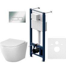 Комплект унитаза с инсталляцией AM.PM Like IS47051.801900 с сиденьем Микролифт и клавишей смыва Хром глянцевый