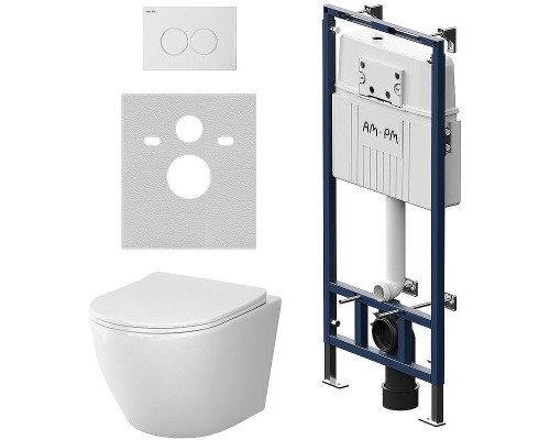 Комплект унитаза с инсталляцией AM.PM Like IS100101.801900 с сиденьем Микролифт и Белой глянцевой клавишей смыва