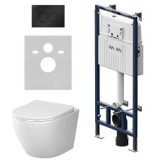 Комплект унитаза с инсталляцией AM.PM Like IS100138.801900 с сиденьем Микролифт и Черной матовой клавишей смыва