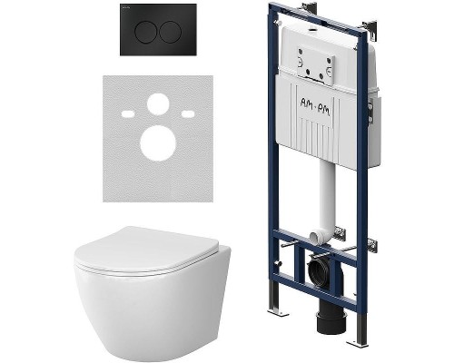 Комплект унитаза с инсталляцией AM.PM Like IS100138.801900 с сиденьем Микролифт и Черной матовой клавишей смыва