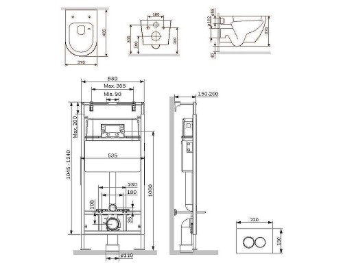 Комплект унитаза с инсталляцией AM.PM Like IS100138.801900 с сиденьем Микролифт и Черной матовой клавишей смыва