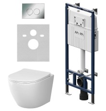Комплект унитаза с инсталляцией AM.PM Like IS100151.801900 с сиденьем Микролифт и клавишей смыва Хром глянцевый