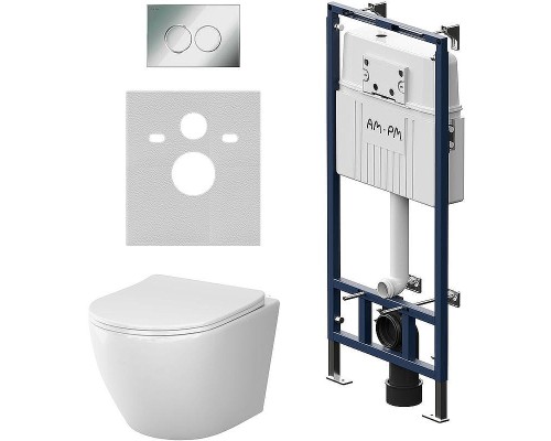 Комплект унитаза с инсталляцией AM.PM Like IS100151.801900 с сиденьем Микролифт и клавишей смыва Хром глянцевый