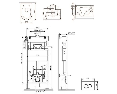 Комплект унитаза с инсталляцией AM.PM Like IS100151.801900 с сиденьем Микролифт и клавишей смыва Хром глянцевый
