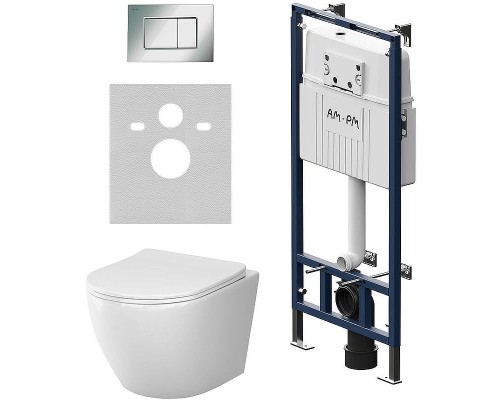 Комплект унитаза с инсталляцией AM.PM Like IS100251.801900 с сиденьем Микролифт и клавишей смыва Хром глянцевый