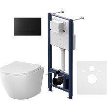 Комплект унитаза с инсталляцией AM.PM Like IS47038.801900 с сиденьем Микролифт и Черной матовой клавишей смыва