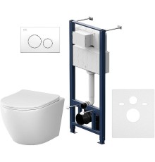 Комплект унитаза с инсталляцией AM.PM Like IS49001.801900 с сиденьем Микролифт и Белой глянцевой клавишей смыва