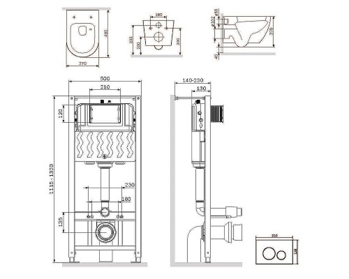 Комплект унитаза с инсталляцией AM.PM Like IS49001.801900 с сиденьем Микролифт и Белой глянцевой клавишей смыва