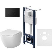 Комплект унитаза с инсталляцией AM.PM Like IS49038.801900 с сиденьем Микролифт и Черной матовой клавишей смыва