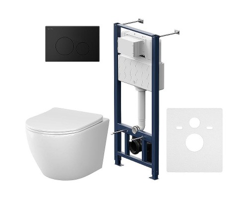 Комплект унитаза с инсталляцией AM.PM Like IS49038.801900 с сиденьем Микролифт и Черной матовой клавишей смыва
