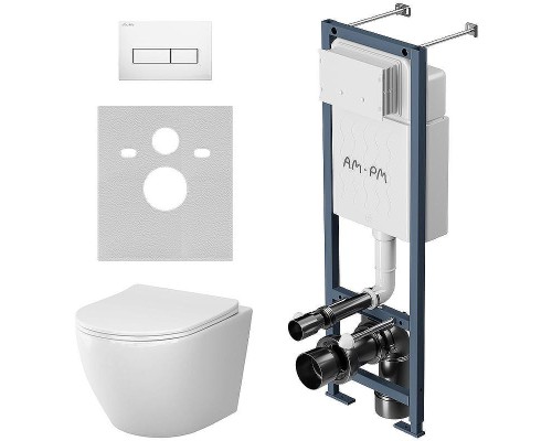 Комплект унитаза с инсталляцией AM.PM Like IS110301.801900 с сиденьем Микролифт и Белой глянцевой клавишей смыва