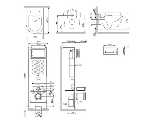 Комплект унитаза с инсталляцией AM.PM Like IS110301.801900 с сиденьем Микролифт и Белой глянцевой клавишей смыва