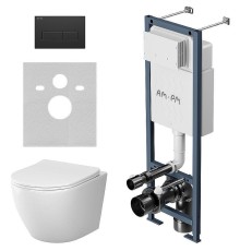 Комплект унитаза с инсталляцией AM.PM Like IS110338.801900 с сиденьем Микролифт и Черной матовой клавишей смыва