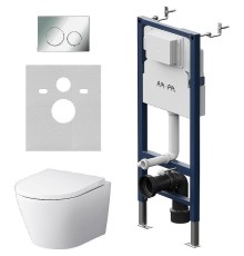 Комплект унитаза с инсталляцией AM.PM Sense FlashClean IS90151.741701 с сиденьем Микролифт и клавишей смыва Хром глянцевый