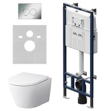 Комплект унитаза с инсталляцией AM.PM Sense FlashClean IS100151.741701 с сиденьем Микролифт и клавишей смыва Хром глянцевый