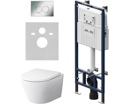 Комплект унитаза с инсталляцией AM.PM Sense FlashClean IS100151.741701 с сиденьем Микролифт и клавишей смыва Хром глянцевый