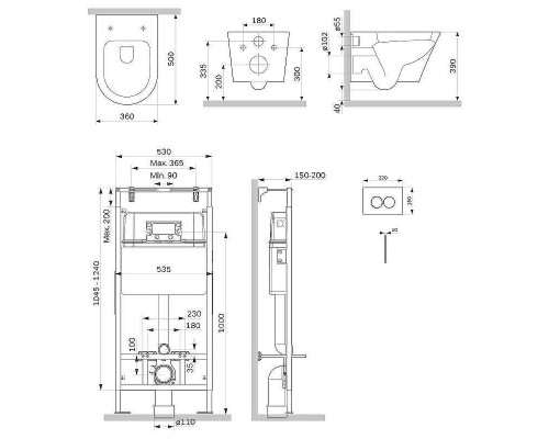 Комплект унитаза с инсталляцией AM.PM Sense FlashClean IS100151.741701 с сиденьем Микролифт и клавишей смыва Хром глянцевый