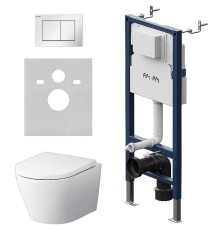 Комплект унитаза с инсталляцией AM.PM Sense FlashClean IS90201.741701 с сиденьем Микролифт и Белой глянцевой клавишей смыва