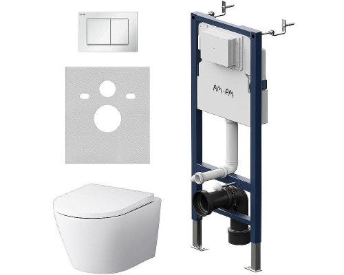 Комплект унитаза с инсталляцией AM.PM Sense FlashClean IS90201.741701 с сиденьем Микролифт и Белой глянцевой клавишей смыва