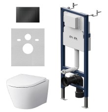 Комплект унитаза с инсталляцией AM.PM Sense FlashClean IS90238.741701 с сиденьем Микролифт и Черной матовой клавишей смыва