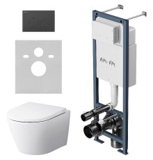 Комплект унитаза с инсталляцией AM.PM Sense FlashClean IS110138.741701 с сиденьем Микролифт и Черной матовой клавишей смыва