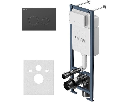 Комплект унитаза с инсталляцией AM.PM Sense FlashClean IS110138.741701 с сиденьем Микролифт и Черной матовой клавишей смыва
