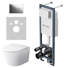 Комплект унитаза с инсталляцией AM.PM Sense FlashClean IS110151.741701 с сиденьем Микролифт и клавишей смыва Хром глянцевый