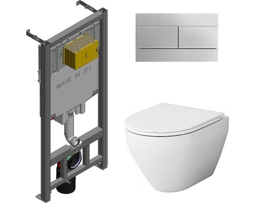 Комплект унитаза AM.PM Spirit FlashClean C701700WH+C707857WH с сиденьем Микролифт и инсталляцией Jacob Delafon E29025-NF+E4316-CP с клавишей смыва Хром