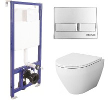 Комплект унитаза AM.PM Spirit FlashClean C701700WH+C707857WH с инсталляцией Berges Novum L3 040213 с сиденьем Микролифт и клавишей смыва Хром