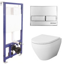 Комплект унитаза AM.PM Spirit FlashClean C701700WH+C707857WH с инсталляцией Berges Novum L3 040213 с сиденьем Микролифт и клавишей смыва Хром