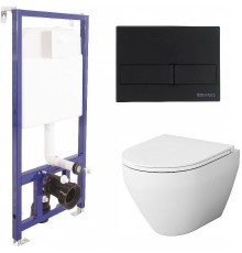 Комплект унитаза AM.PM Spirit FlashClean C701700WH+C707857WH с инсталляцией Berges Novum L5 040215 с сиденьем Микролифт и Черной матовой клавишей смыва